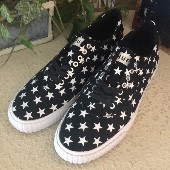 HUF black & White stars canvas lace up shoes men’s size 8 women’s size 9.5 - Picture 2 of 3